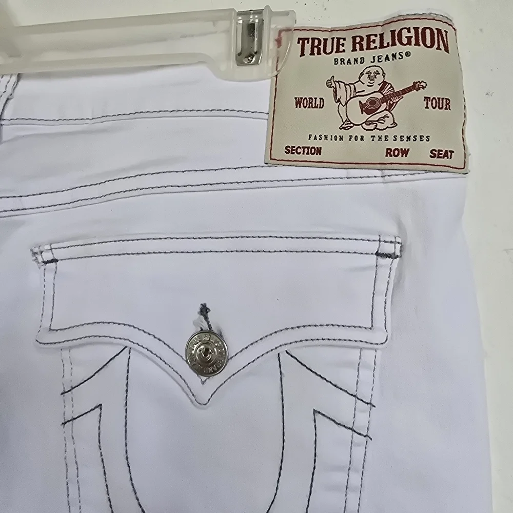 NWT True Religion White Ricky Flap Straight Leg Jeans Size 36